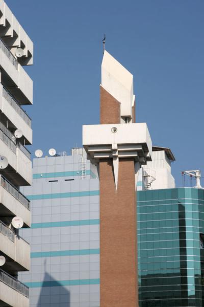 Image of Minaret of modern mosque in Deira, Dubai, Dubai, United Arab Emirates