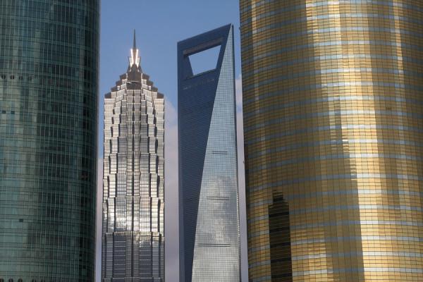 Picture of Shanghai WORLD FINANCIAL CENTER seen between Jin Mao ...