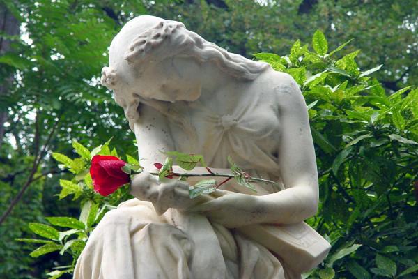 Image of Statue at Chopin's grave Pere Lachaise cemetery Paris France