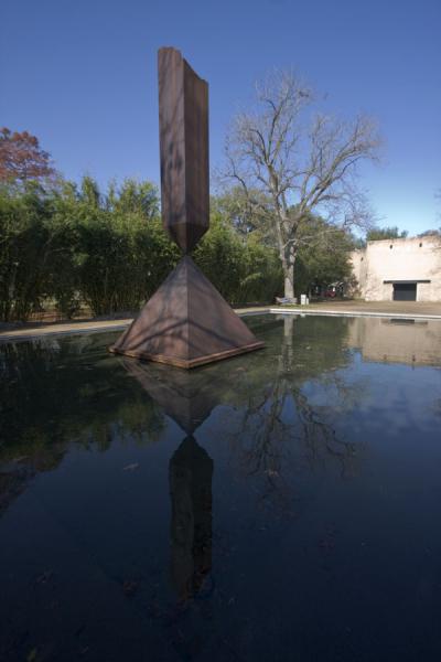  obelisk with Rothko Chapel in the background USA A quiet suburb 