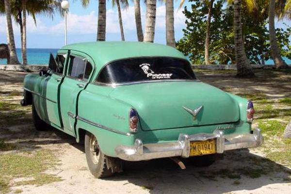 Image of Old Cuba car on Caribbean coast Cuba Car and the Caribbean