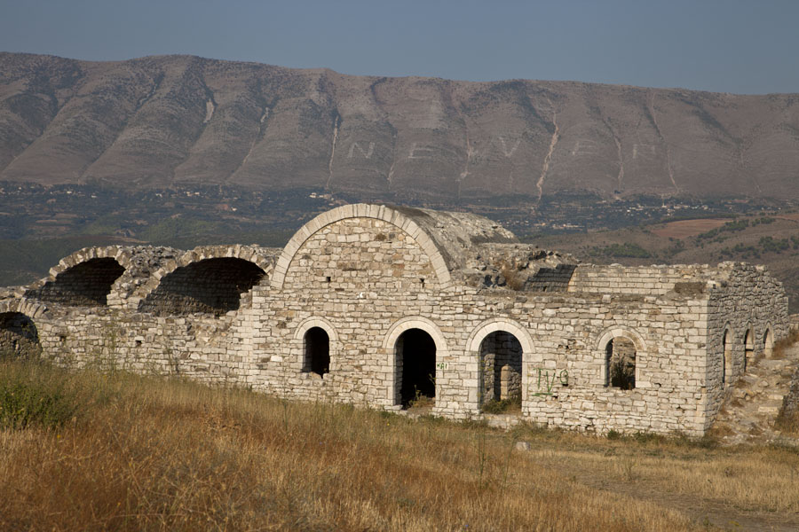 Picture of Berat Citadel (Albania): Building in the inner citadel with mountains in the background