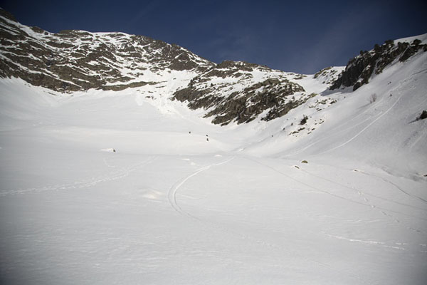 Picture of Snowy landscape with traces of avalanches near Pla de l'Estany