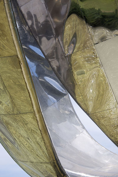 Picture of Floralis Genérica (Argentina): Close-up of the petals with water of the pool reflected