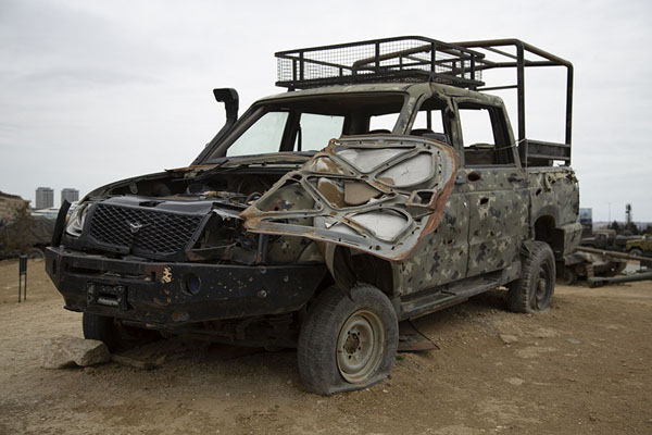 Destroyed Armenian pick-up truck in the War Trophies Park | Baku War Tropies Park | Azerbaijan
