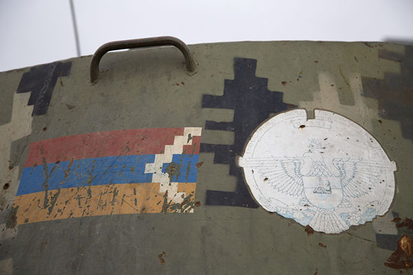 Flag of the Republic of Artsakh on an Armenian tank | Baku War Tropies Park | Azerbaijan