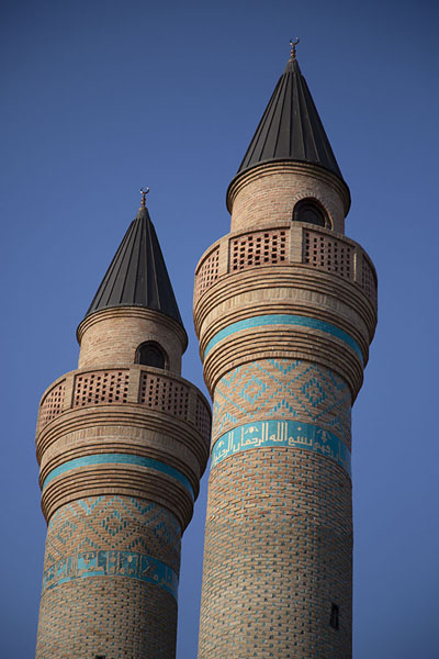 The top of the two minarets rising above the mausoleum | Garabaghlar Mausoleum | Azerbaijan