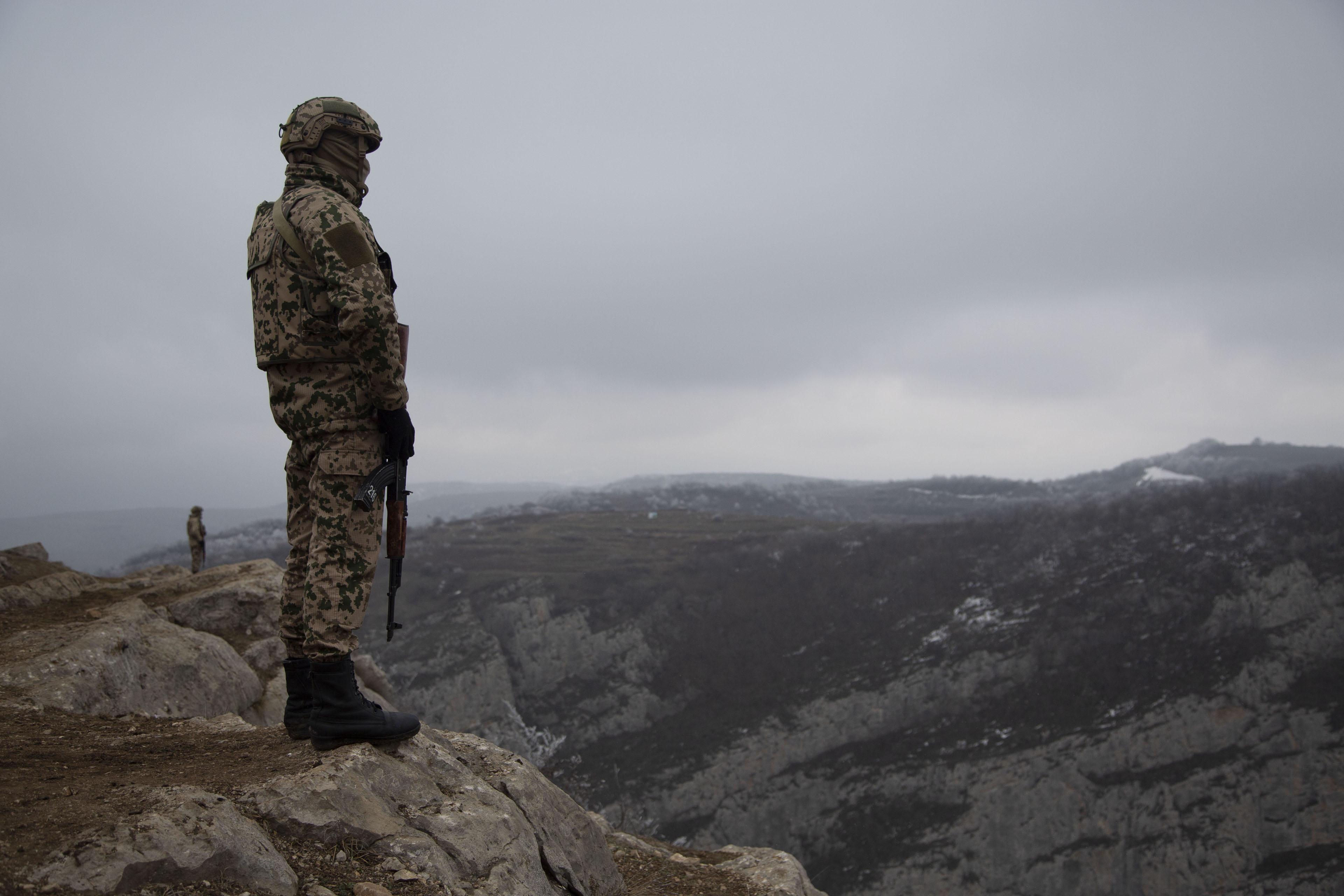 Picture of Kalbajar expedition (Azerbaijan): Azeri soldier at the top of a velley in the Karabakh region
