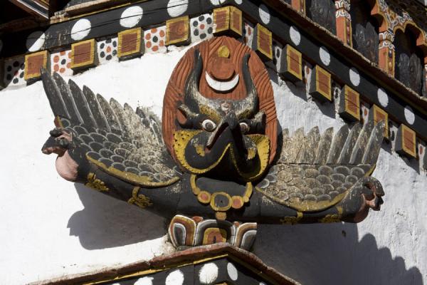 Picture of Garuda on the corner of one of the religious buildings of Thimphu DzongThimphu - Bhutan