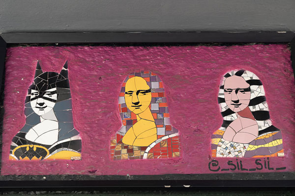 Picture of Mona Lisa sprayed in various ways on a wall in Beco do BatmanSão Paulo - Brazil