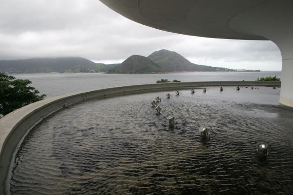Guanabara bay and mountains seen from behind the MAC, Niteroi | MAC Niemeyer Museum | Brazil