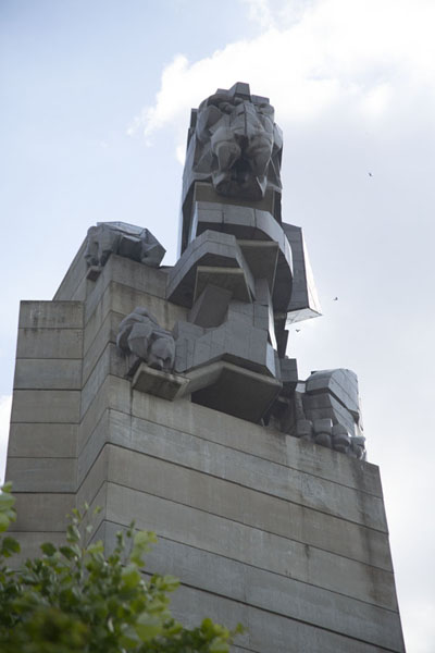 Looking up the lion atop the gigantic monument | Founders of the Bulgarian State monument | Bulgaria