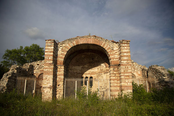 Picture of Melnik (Bulgaria): Sun shining on the front of ruined Saint Nicholas church