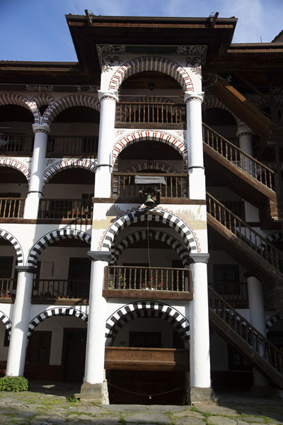 Picture of Rila Monastery (Bulgaria): Stairs leading up to higher floors of the residential area of the monastery