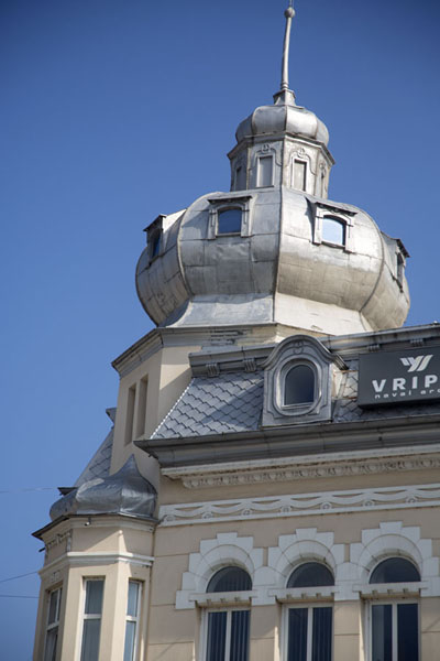 Close-up of corner tower, in one of the many buildings that make Ruse so elegant | Ruse | Bulgaria