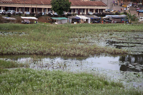 Picture of Municipal Lake (Cameroon): Water of the municipal lake reflecting the market stalls on the other side of the lake