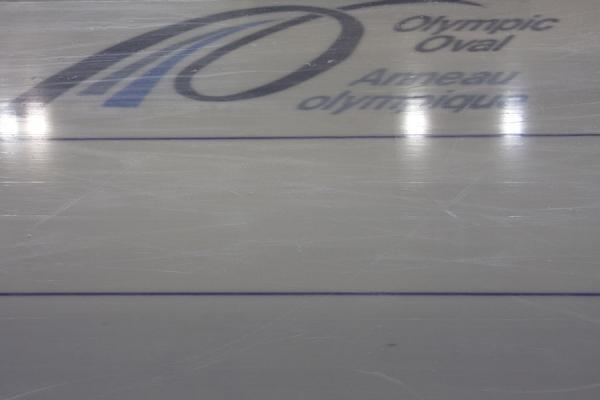 Close-up of the Olympic Oval mark on the ice | Calgary Olympic Oval | Canada