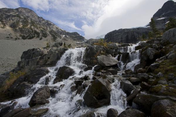 Picture of Joffre Lakes (Canada): Waterfall at the far end of the third Joffre Lake