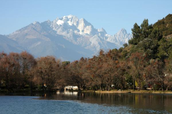 Picture of Black Dragon Pool (China): View over Jade Dragon Snow mountain, trees and the Black Dragon Pool