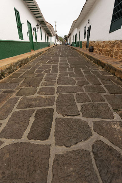 Picture of Cobblestone pavement and colonial houses in a street in BaricharaBarichara - Colombia