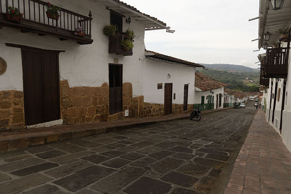 Picture of Typical sloping street in Barichara with cobblestones and colonial houses - Colombia - Americas