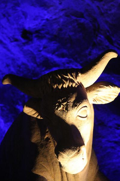 Statue of ox at the nativity scene in the Salt Cathedral | Salt Cathedral of Zipaquirá | Colombia