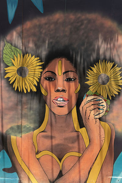 Foto de Woman with flowers painted on a wall in Getsemaní - Colombia - América
