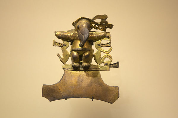 Picture of Golden object depicting a bird-shaped figure in the Gold Museum of Santa Marta - Colombia - Americas