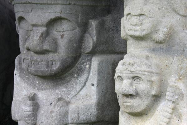 Picture of Archeological Park San Agustín (Colombia): Faces of stone statues at mesita A of San Agustín