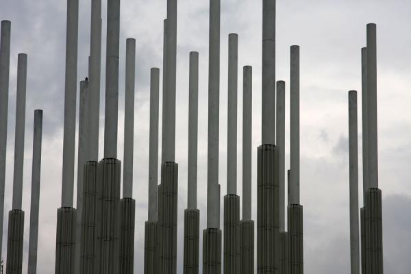 Close-up of the forest of poles at Cisneros Square | Plaza de Cisneros | Colombia