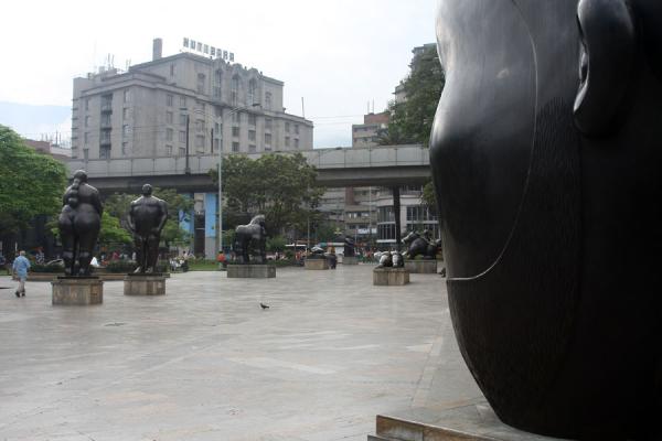 Picture of Plaza Botero (Colombia): Early morning view of Plaza Botero from behind a Head statue