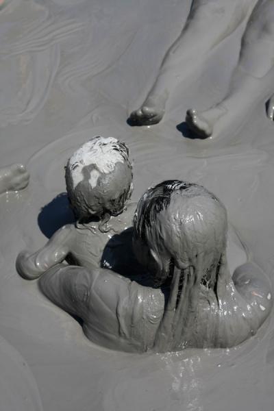 Picture of Totumo Volcano (Colombia): Woman and child in the therapeutic mud of Volcano Totumo