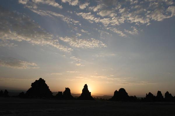 Picture of Sunrise over typical Lac Abbé landscape of chimneys - Djibouti - Africa
