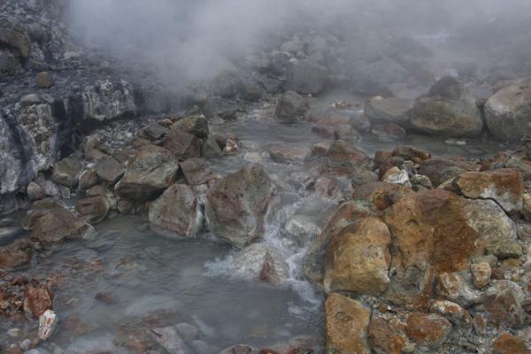 Picture of Boiling Lake (Dominica): River with warm water and rocks in the Valley of Desolation