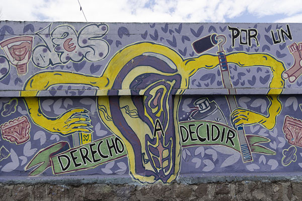 Foto van Mural on abortion rights on a wall in La FlorestaQuito - Ecuador