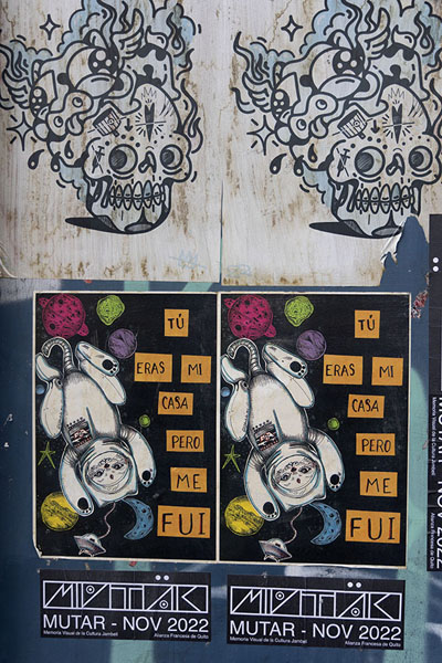 Poster and murals on a wall in La Floresta | La Floresta | Ecuador