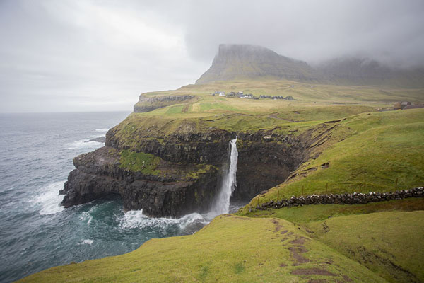 Picture of The coastline of Vágar Island with MúlafossurMúlafossur - Faroe Islands