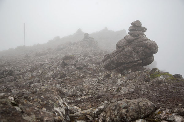 Cairns in the clouds at the summit of Villingadalsfjall | Villingadalsfjall | Faroe Islands