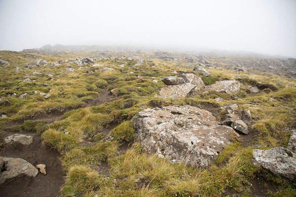 Picture of Villingadalsfjall (Faroe Islands): Rocks and grass on the slopes of Villingadalsfjall