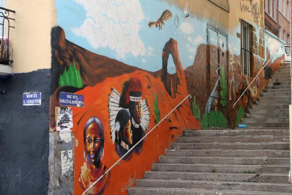 Picture of Lyon street art (France): Colourful staircase in the city thanks to the street art