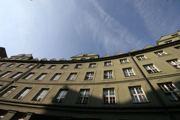 Picture of Munich city centre: looking up to the sky with typical building