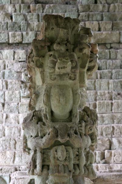 Picture of Copán (Honduras): Copán: stela M in front of the famous Hieroglyphic Stairway