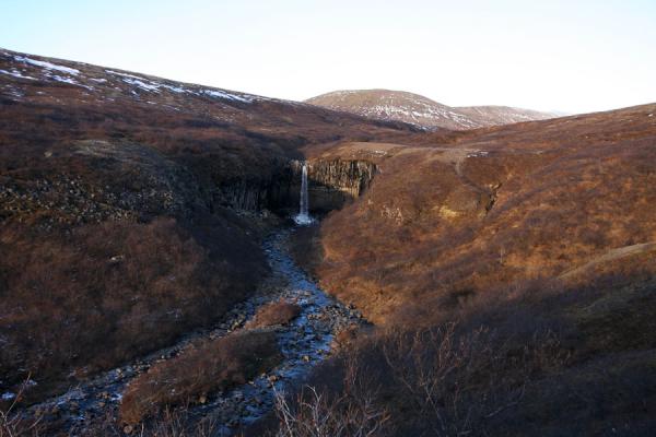 Foto van Valley with Svartifoss waterfall in Skaftafell National Park - IJsland - Europa