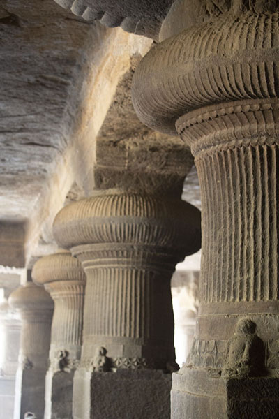 The vast columns in the main cave | Elephanta Caves | India