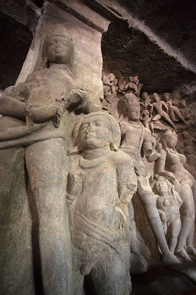 Fragment of the sculptures of Gangadhara Shiva, or Shiva carrying the Ganges river | Elephanta Caves | India