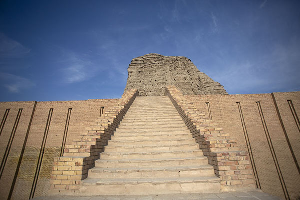 Looking up the stairs leading to the upper part of the ziggurat of Dur-Kurigalzu | Dur Kurigalzu Ziggurat | Iraq
