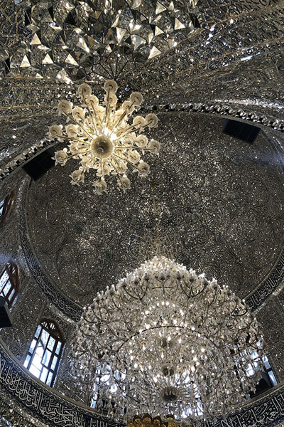 Looking up the dazzling silver ceiling of the Great Mosque of Kufa | Great Mosque of Kufa | Iraq