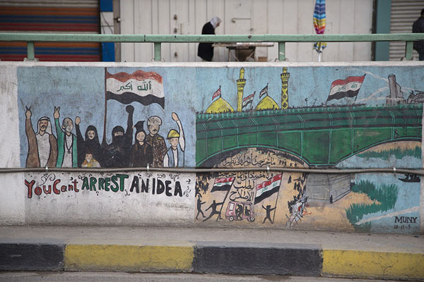 Foto van You can't arrest an idea: strong mural on the wall of the underpass near Tahrir SquareBagdad - Irak