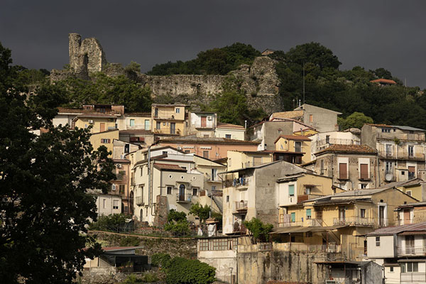 View of the Nicastro district of Lamezia Terme with the ruins of the castle on top | Norman castle of Nicastro | Italy