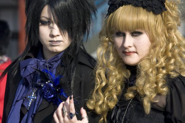 Picture of Japanese goth girls parading on Jingu Bridge in Harajuku - Japan - Asia